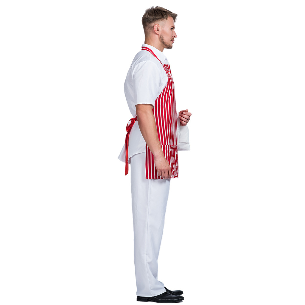 F99025 Men red stripe apron Retro Diner Dude Costume